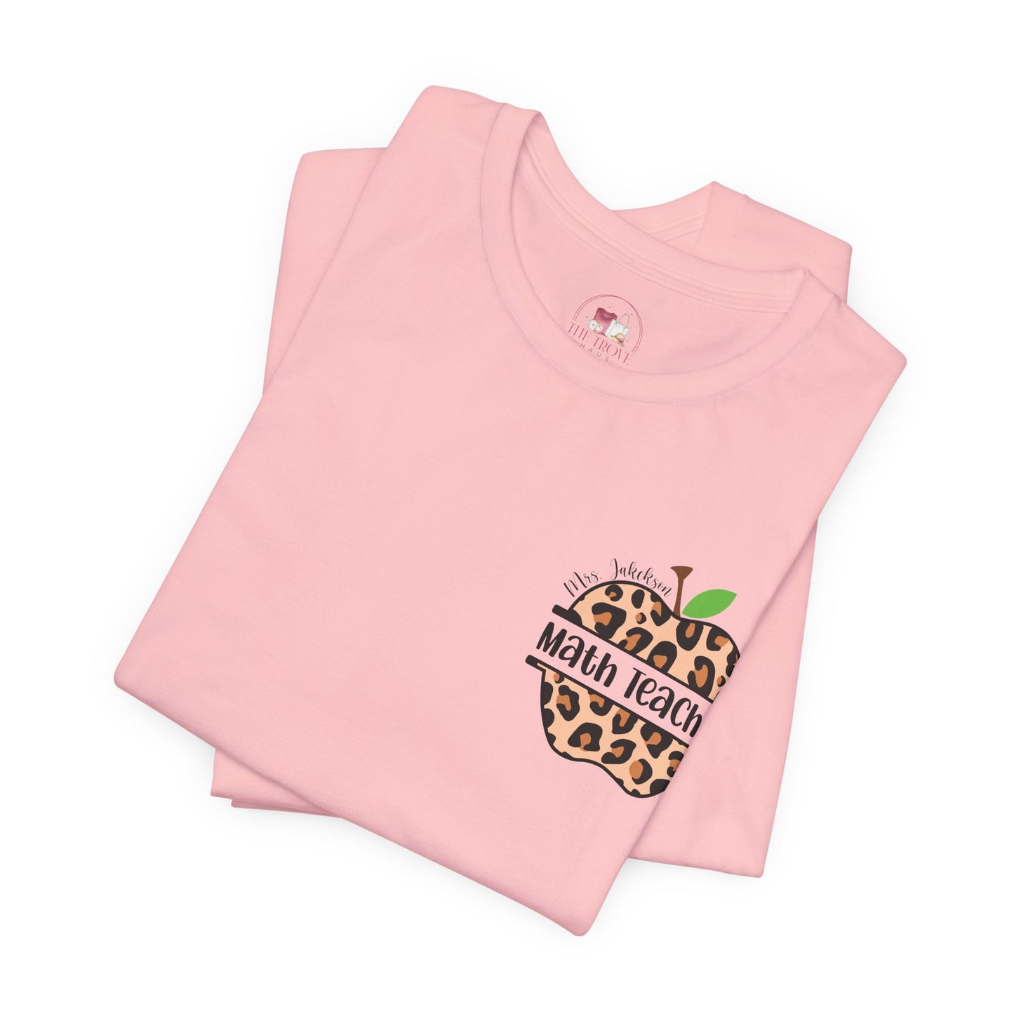 Personalized Math Leopard Print Teacher Tee, Cute Teacher T-Shirt, Math Teacher Gift, Back to School Shirt, Funny Educator Top, Animal Print T-Shirt