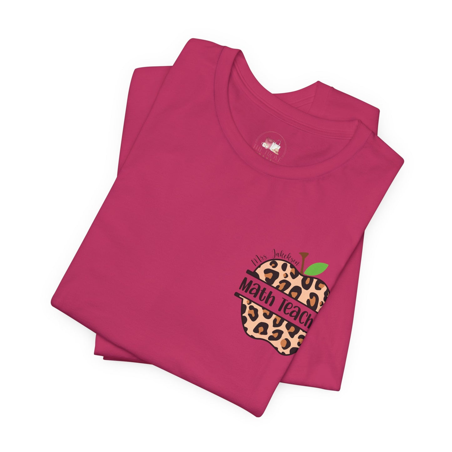 Personalized Math Leopard Print Teacher Tee, Cute Teacher T-Shirt, Math Teacher Gift, Back to School Shirt, Funny Educator Top, Animal Print T-Shirt