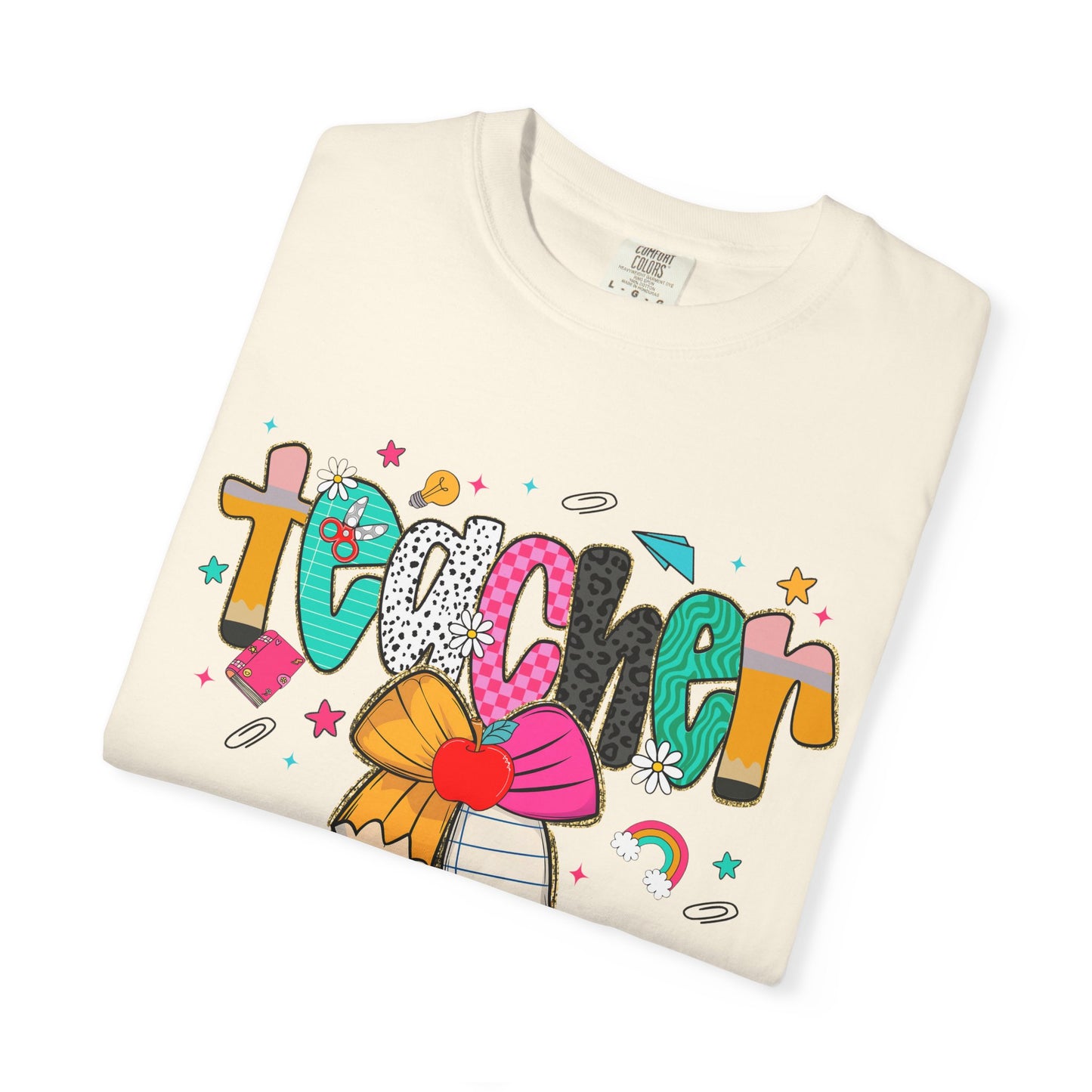Personalized Teacher Shirt with Name Custom Pencil Bow Design Back to School Tee Gift for Educators Women Cute Teaching T Shirt