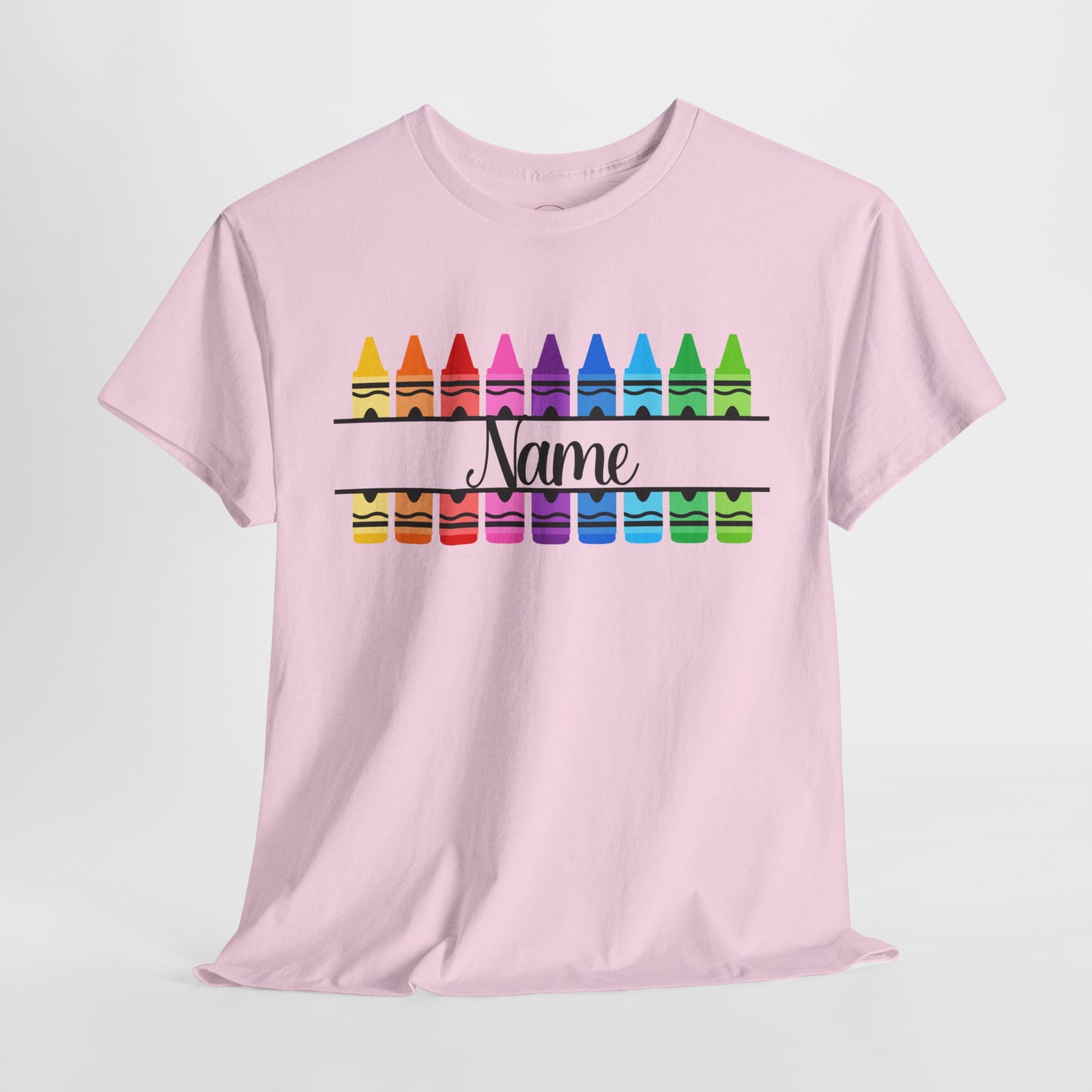Personalized Teacher Crayon Shirt with Custom Name, Rainbow Back to School T-Shirt, Kindergarten Preschool Teacher Gift Tee