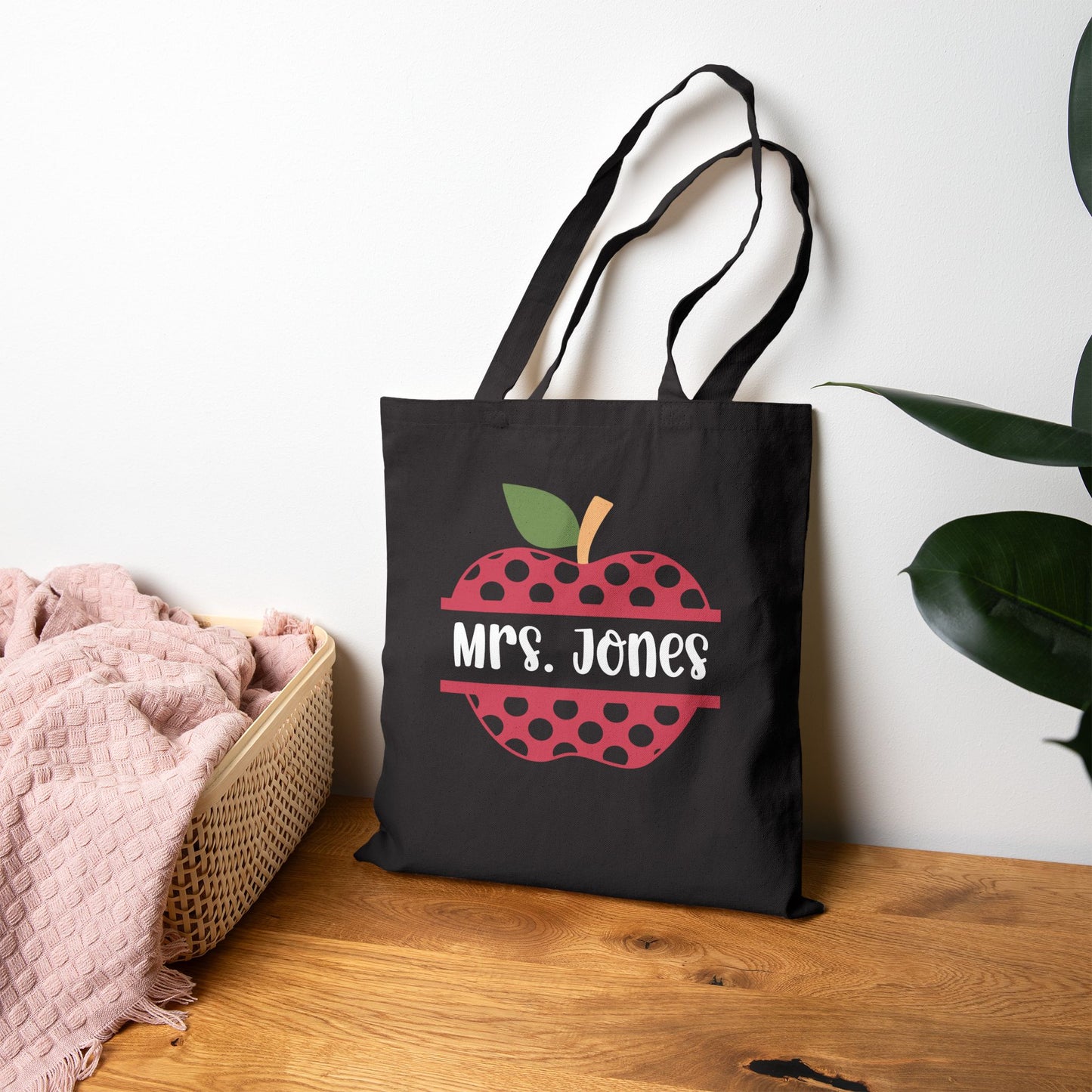 Personalized Teacher Tote Bag, Custom Canvas Bag, Cute Apple Design, Back to School, Eco-Friendly Shopper