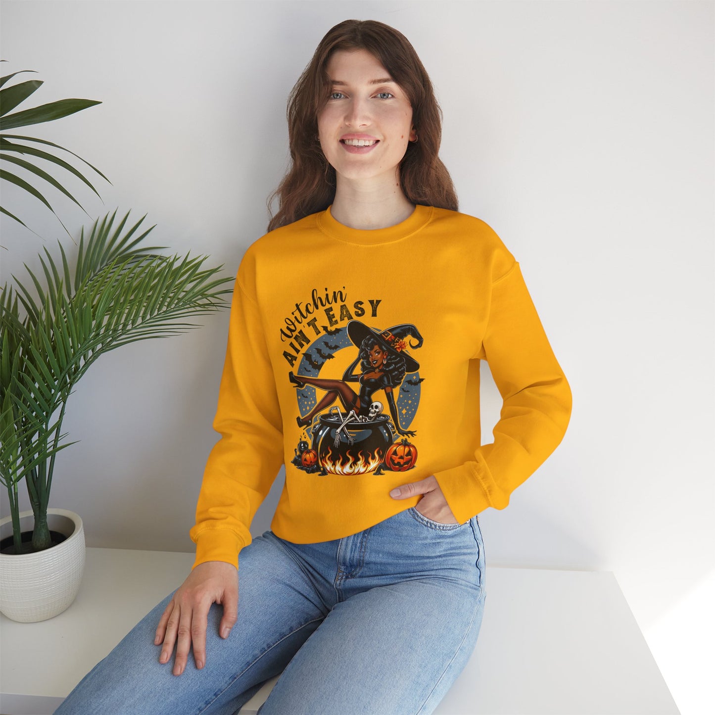 Witchin' Ain't Easy Sweatshirt | Cozy Halloween Crewneck, Fall Fashion, Gift for Her, Spooky Season Apparel, Witchy Vibes