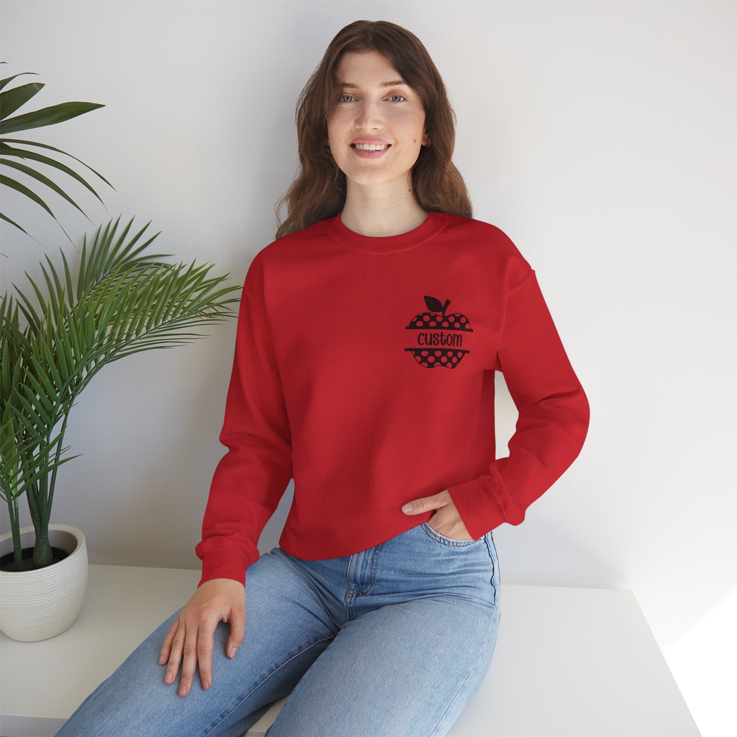 Personalized Apple Sweatshirt for Teachers, Custom Name Teacher Gift Pullover, Back to School Apple Design Sweater. Unisex Cozy Top