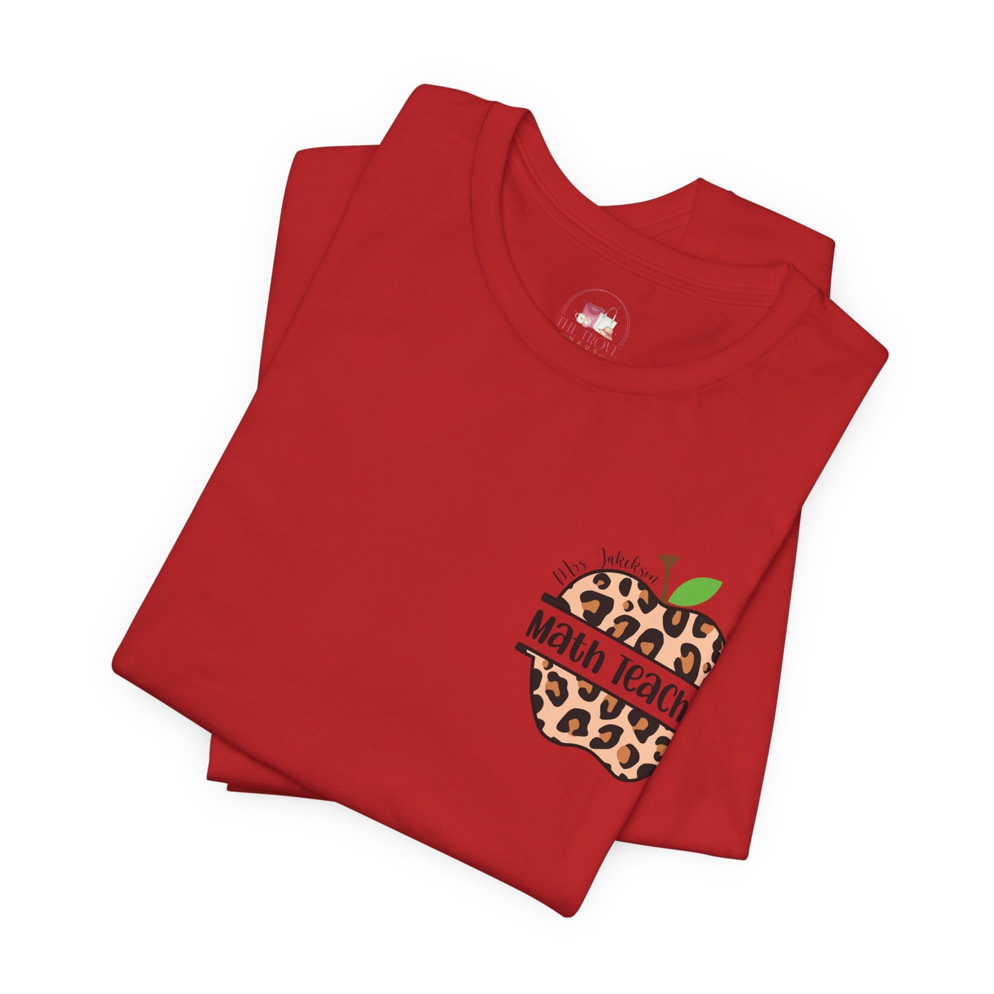 Personalized Math Leopard Print Teacher Tee, Cute Teacher T-Shirt, Math Teacher Gift, Back to School Shirt, Funny Educator Top, Animal Print T-Shirt