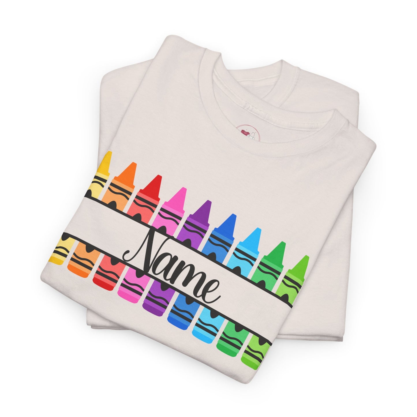 Personalized Teacher Crayon Shirt with Custom Name, Rainbow Back to School T-Shirt, Kindergarten Preschool Teacher Gift Tee
