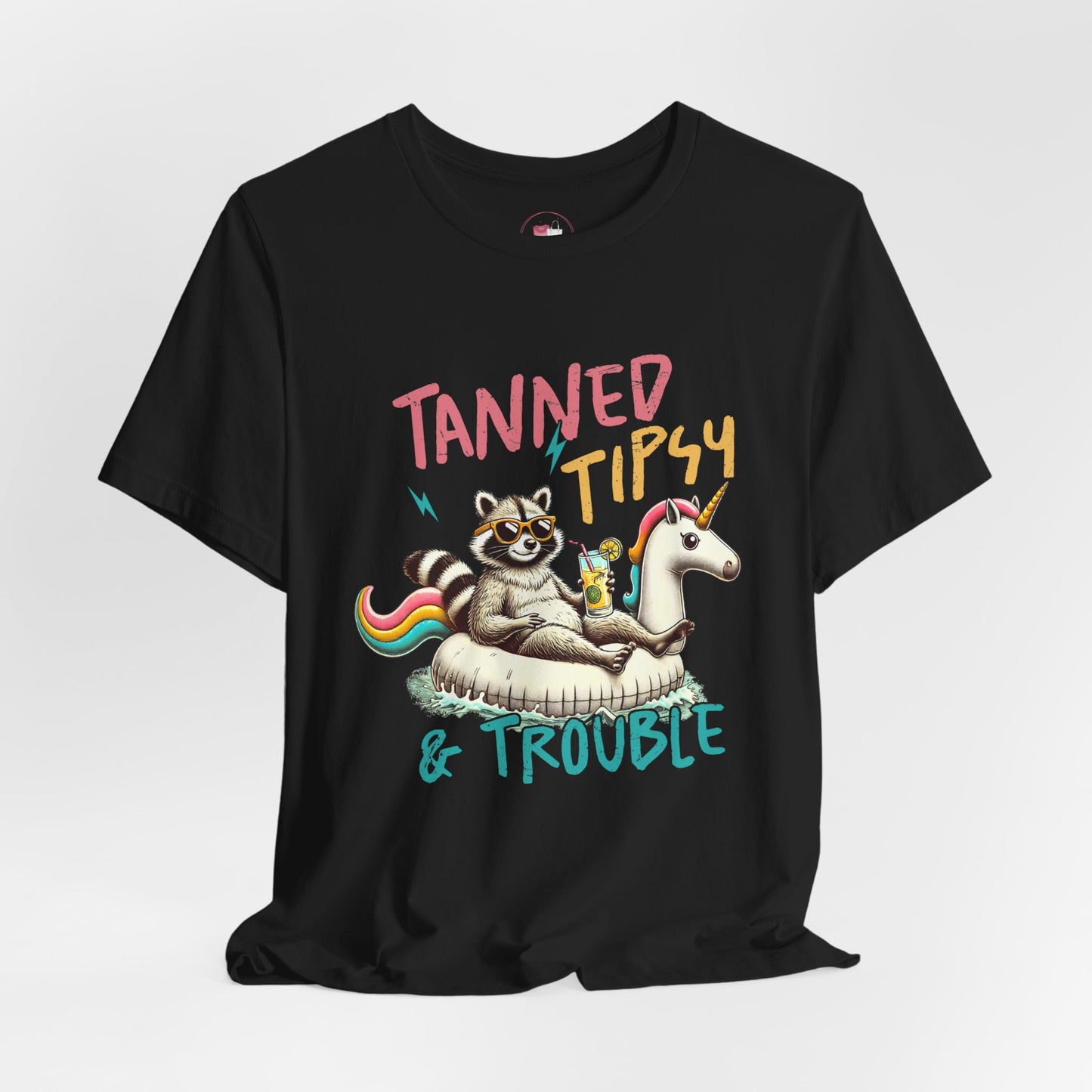 Tanned, Tipsy & Trouble Summer Tee, Fun Casual Wear, Beach Party Shirt, Unicorn Theme Gift, Playful Vacation Outfit