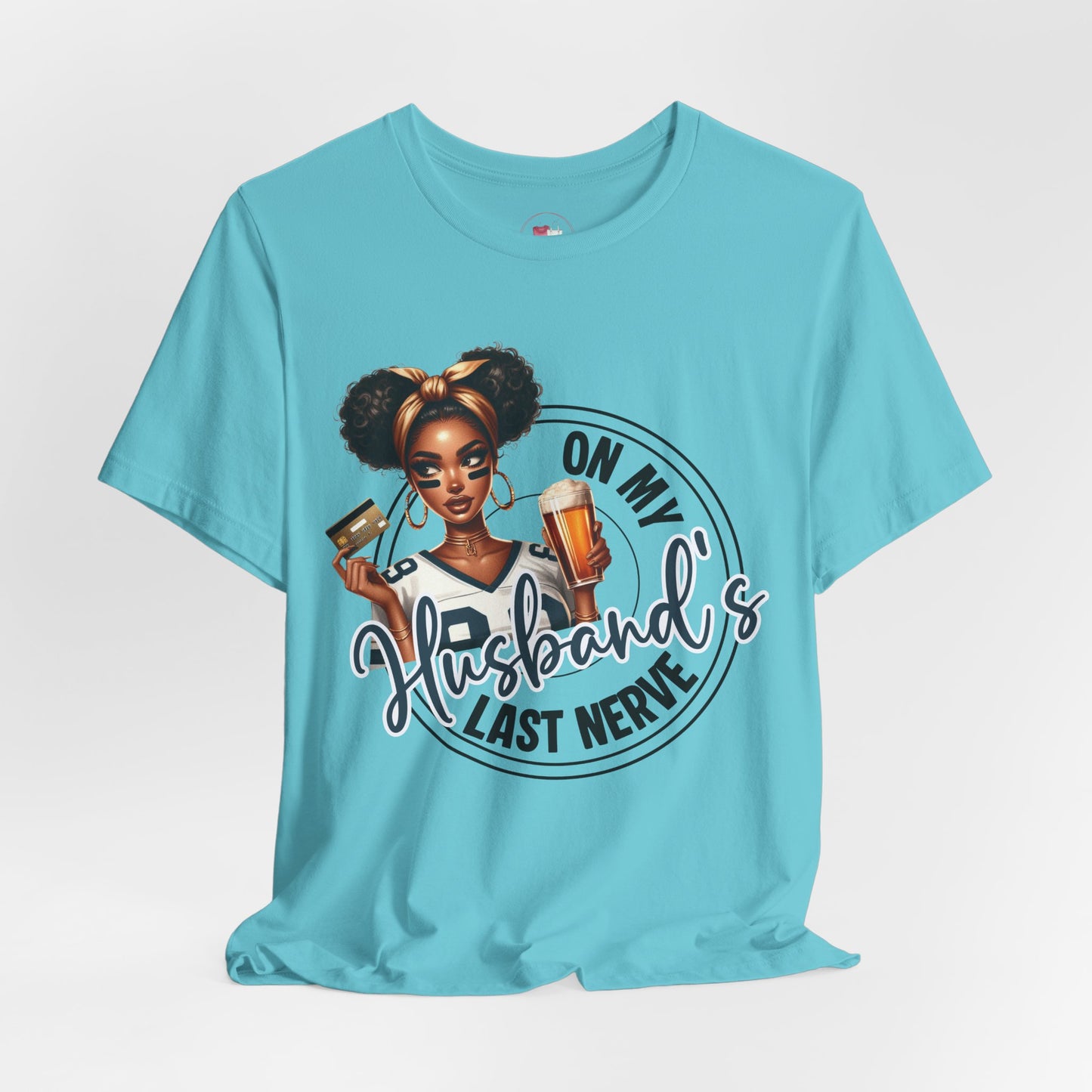 Funny Football Wife T-Shirt Black Woman Graphic, Game Day Beer Credit Card Design, Sassy Sports Fan Shirt, Husband's Money Tee, Cute Game Day Gift