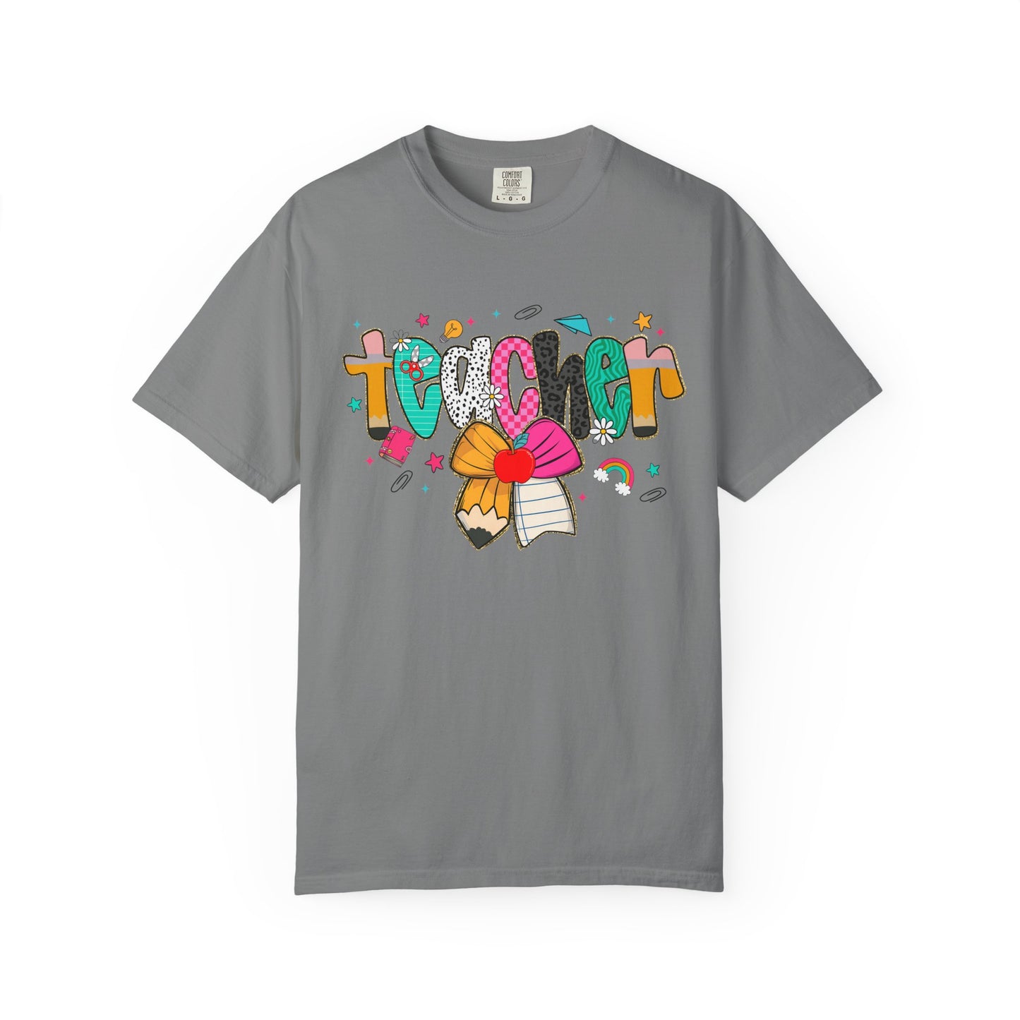 Personalized Teacher Shirt with Name Custom Pencil Bow Design Back to School Tee Gift for Educators Women Cute Teaching T Shirt