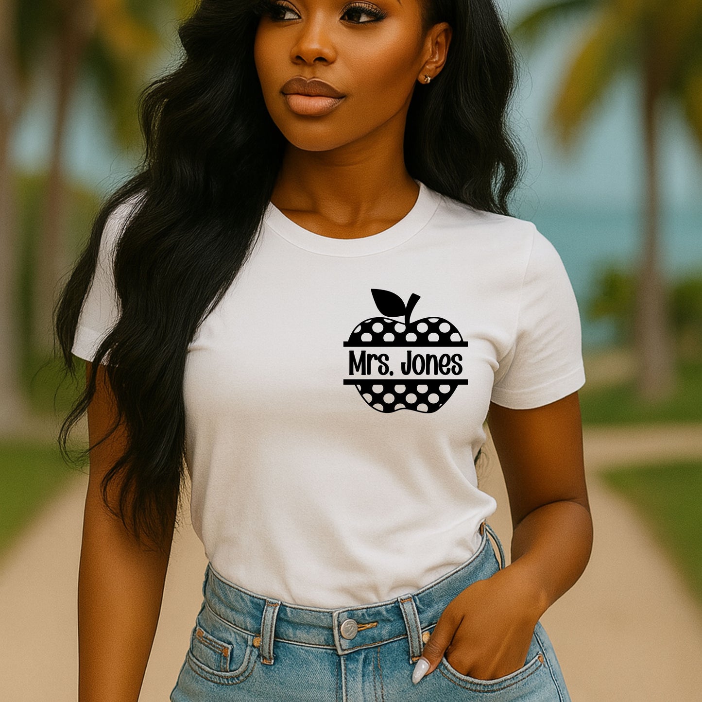 Personalized Apple Design T-Shirt, Custom Teacher Gift Tee with Apple Graphic, Back to School Unisex Shirt, Cute Classroom Outfit
