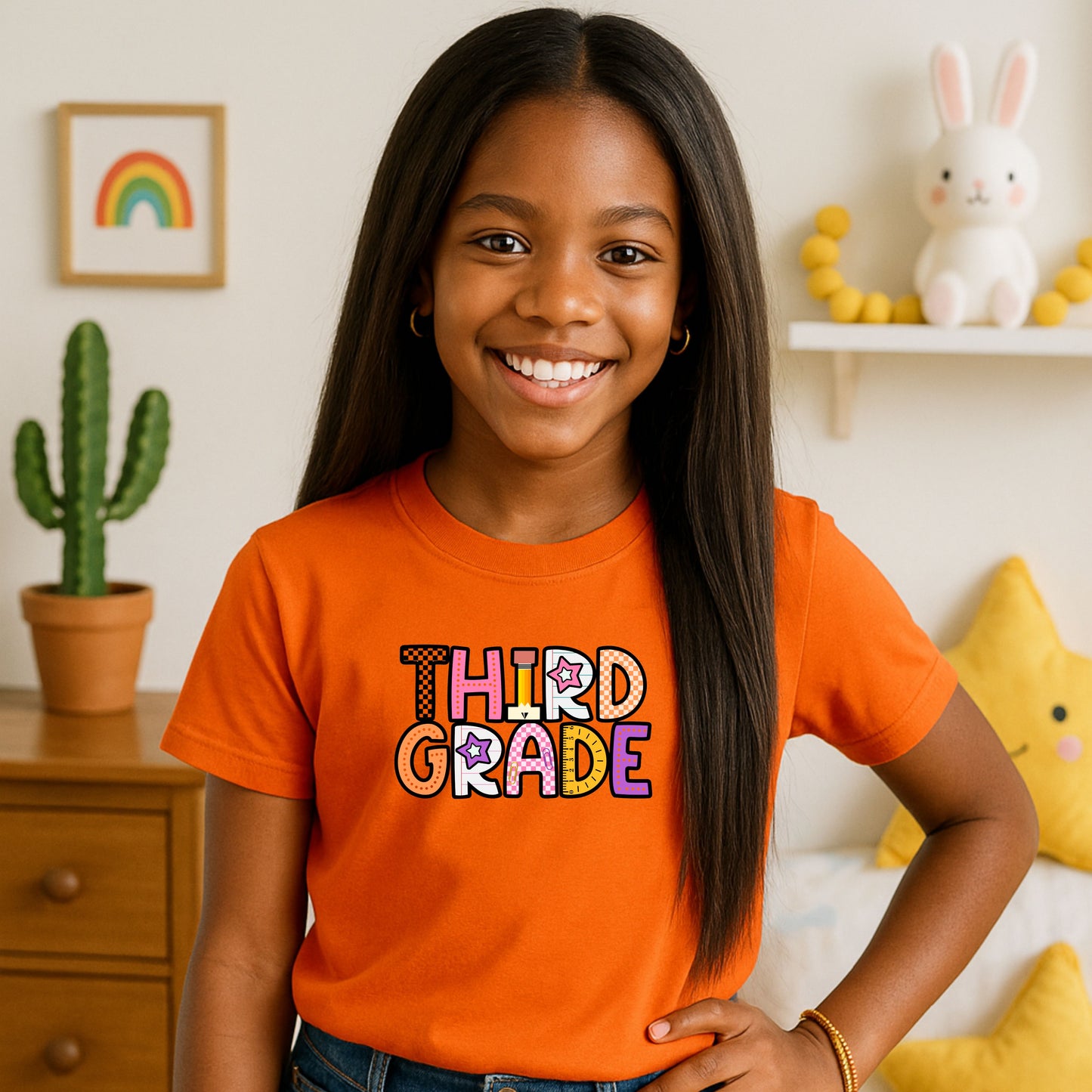 Personalized Girls +Back to School Shirt for Pre-K Kindergarten First Second Third and Fourth Grade with Fun Graphic Design, Fun Kids Shirt, Colorful Kids Clothing