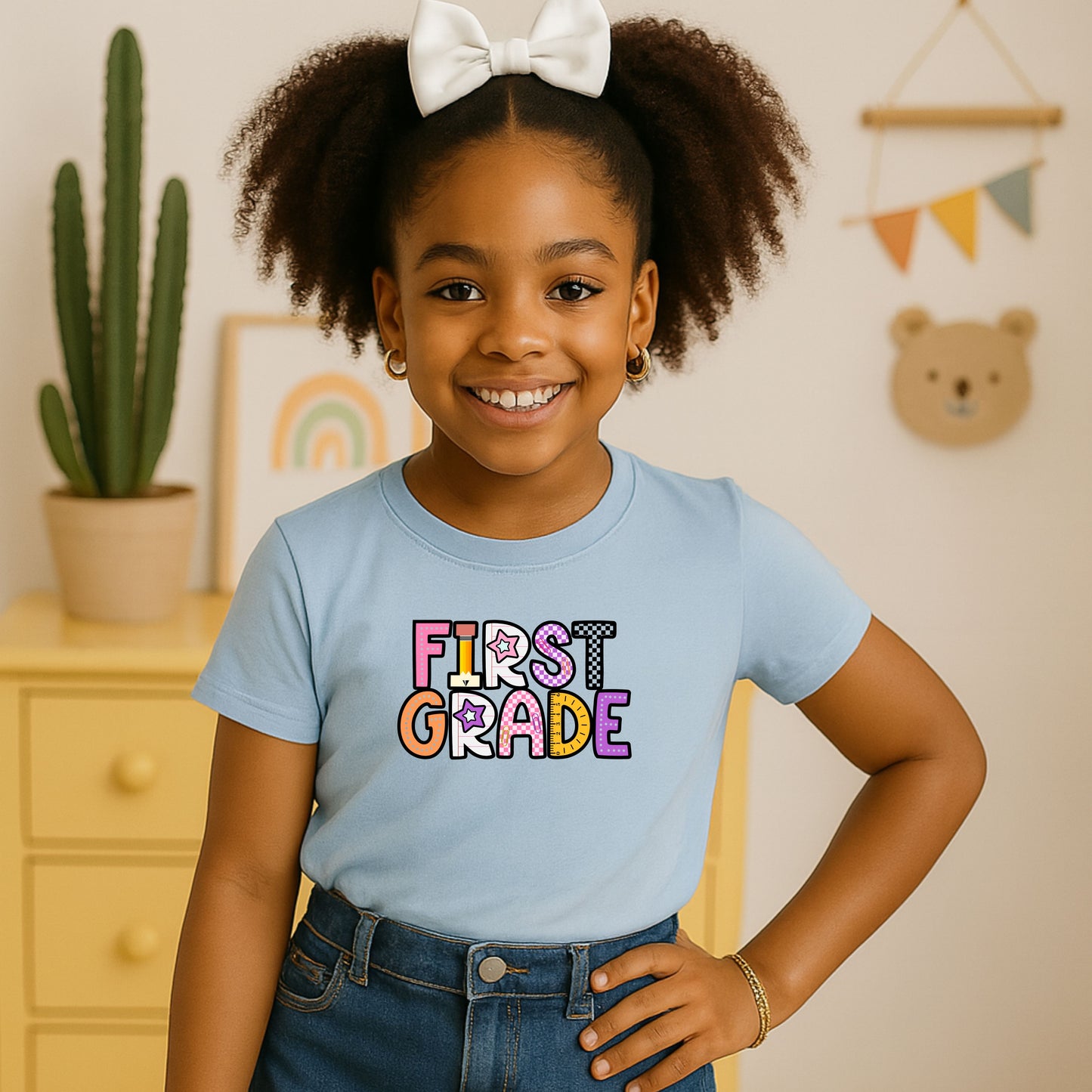 Personalized Girls +Back to School Shirt for Pre-K Kindergarten First Second Third and Fourth Grade with Fun Graphic Design, Fun Kids Shirt, Colorful Kids Clothing