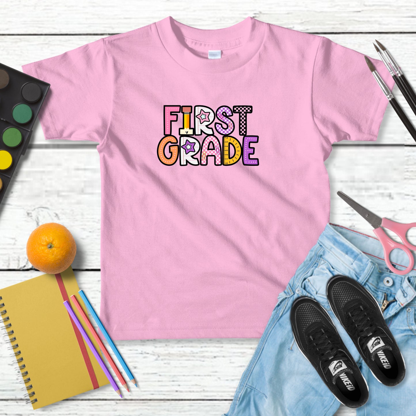 Personalized Girls +Back to School Shirt for Pre-K Kindergarten First Second Third and Fourth Grade with Fun Graphic Design, Fun Kids Shirt, Colorful Kids Clothing