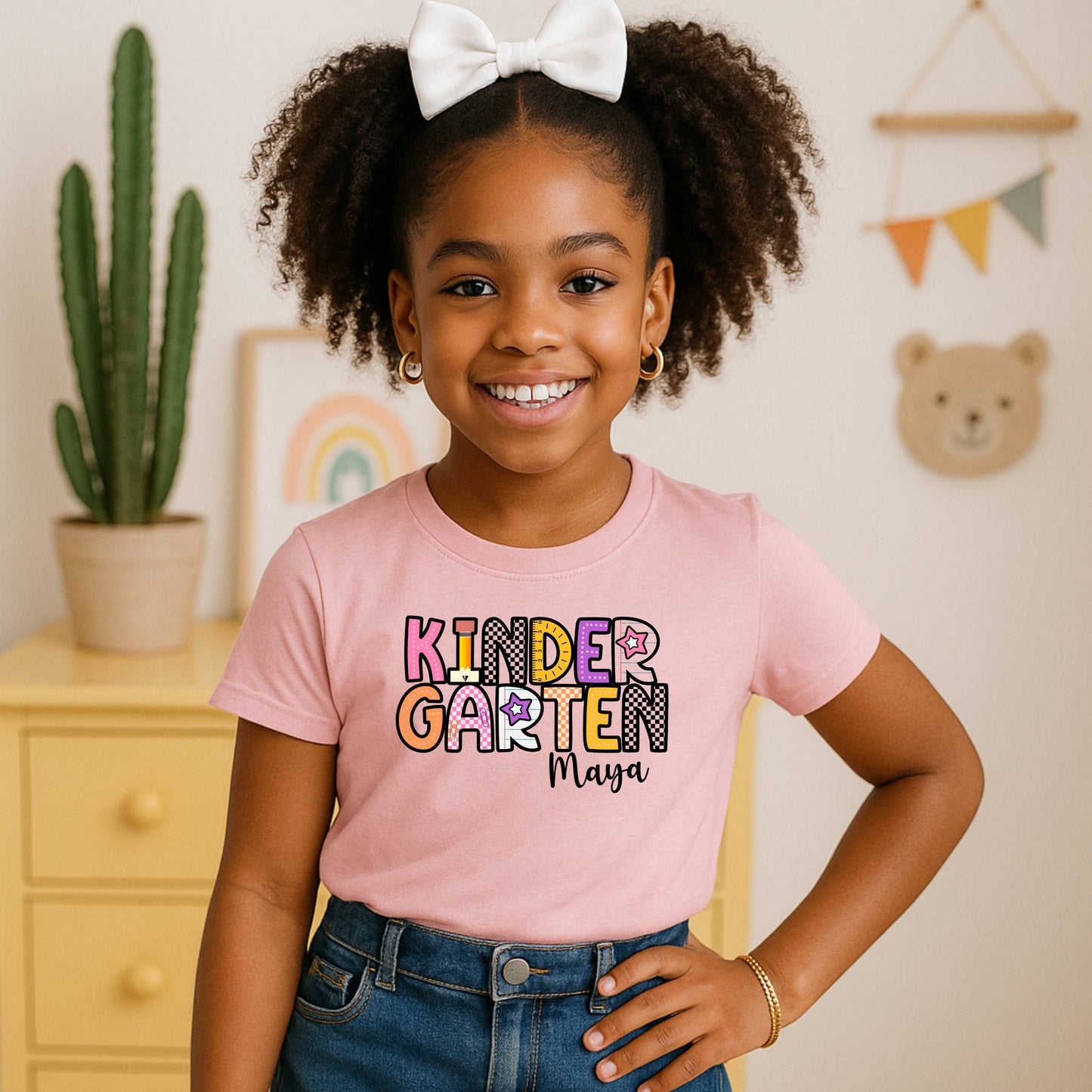 Personalized Girls +Back to School Shirt for Pre-K Kindergarten First Second Third and Fourth Grade with Fun Graphic Design, Fun Kids Shirt, Colorful Kids Clothing