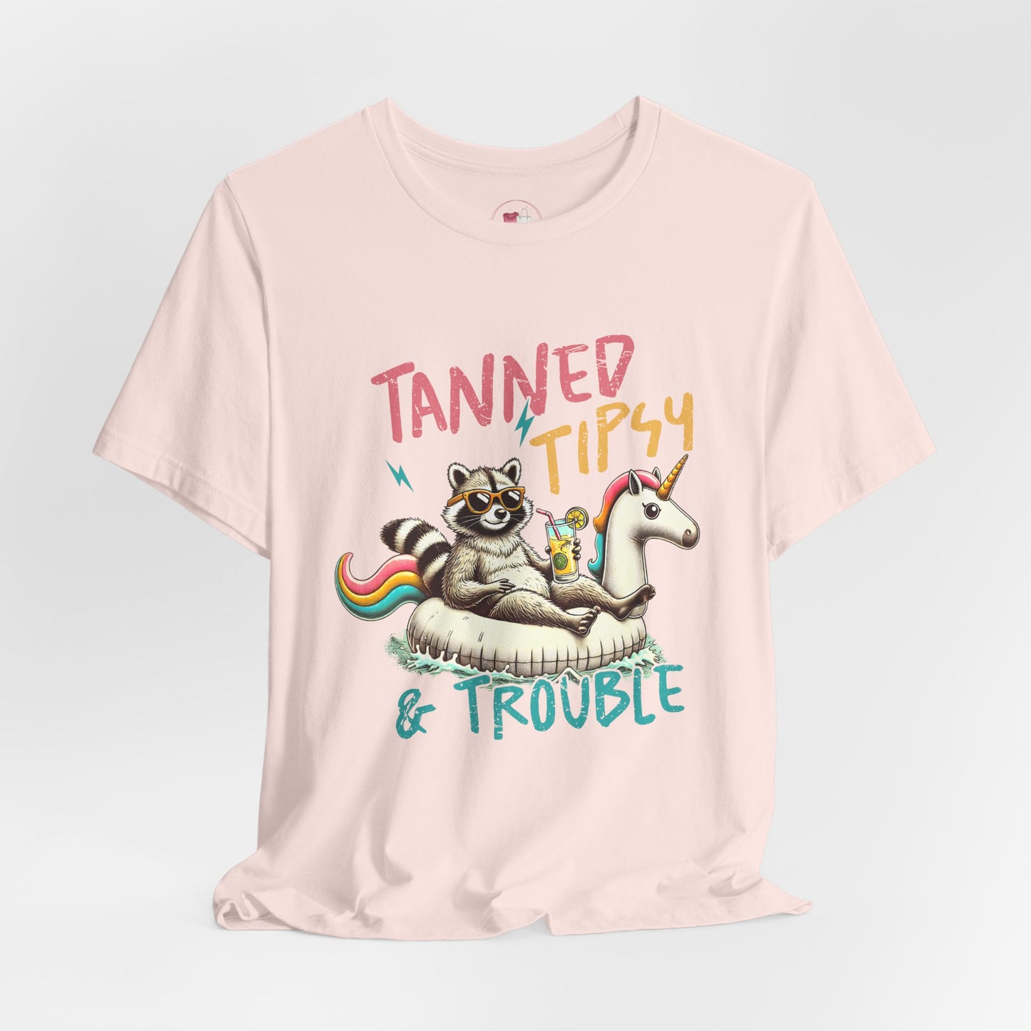 Tanned, Tipsy & Trouble Summer Tee, Fun Casual Wear, Beach Party Shirt, Unicorn Theme Gift, Playful Vacation Outfit