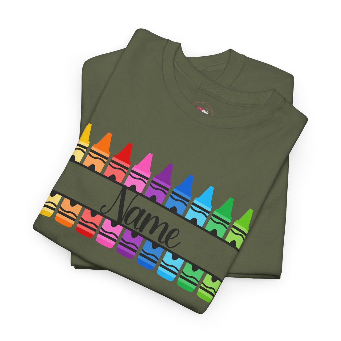 Personalized Teacher Crayon Shirt with Custom Name, Rainbow Back to School T-Shirt, Kindergarten Preschool Teacher Gift Tee