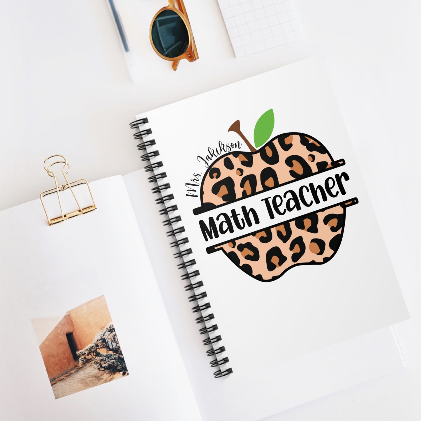 Leopard Print Math Teacher Notebook, Cute Teacher Gift, Classroom Supplies, Spiral Journal, Back to School, Educational Stationery