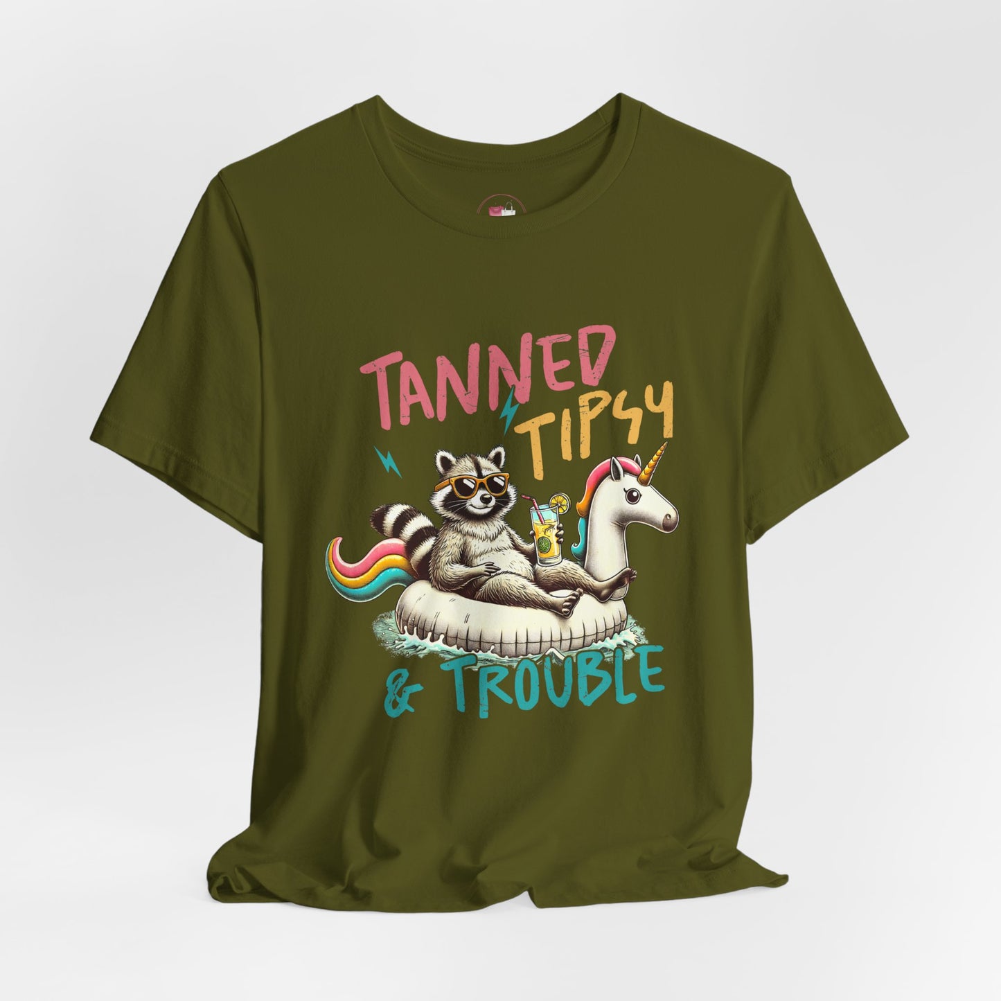 Tanned, Tipsy & Trouble Summer Tee, Fun Casual Wear, Beach Party Shirt, Unicorn Theme Gift, Playful Vacation Outfit