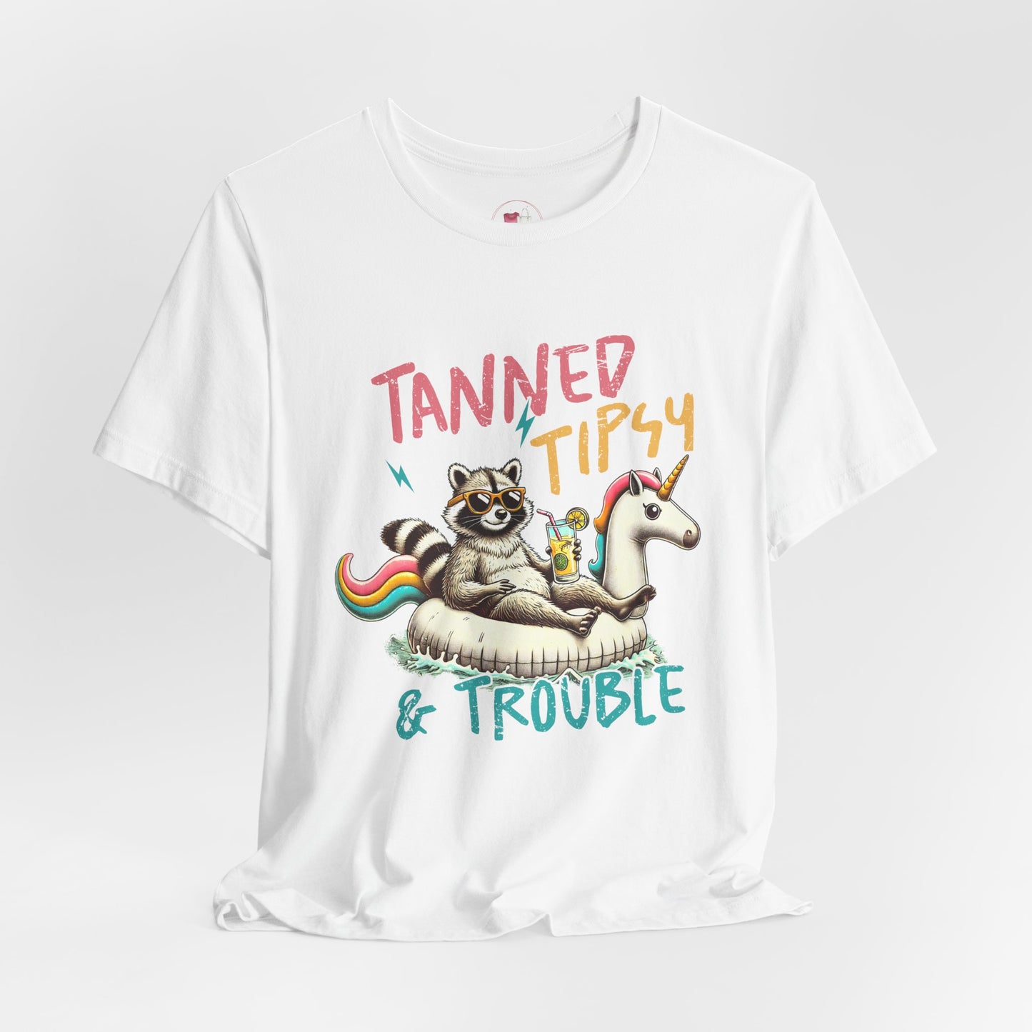 Tanned, Tipsy & Trouble Summer Tee, Fun Casual Wear, Beach Party Shirt, Unicorn Theme Gift, Playful Vacation Outfit