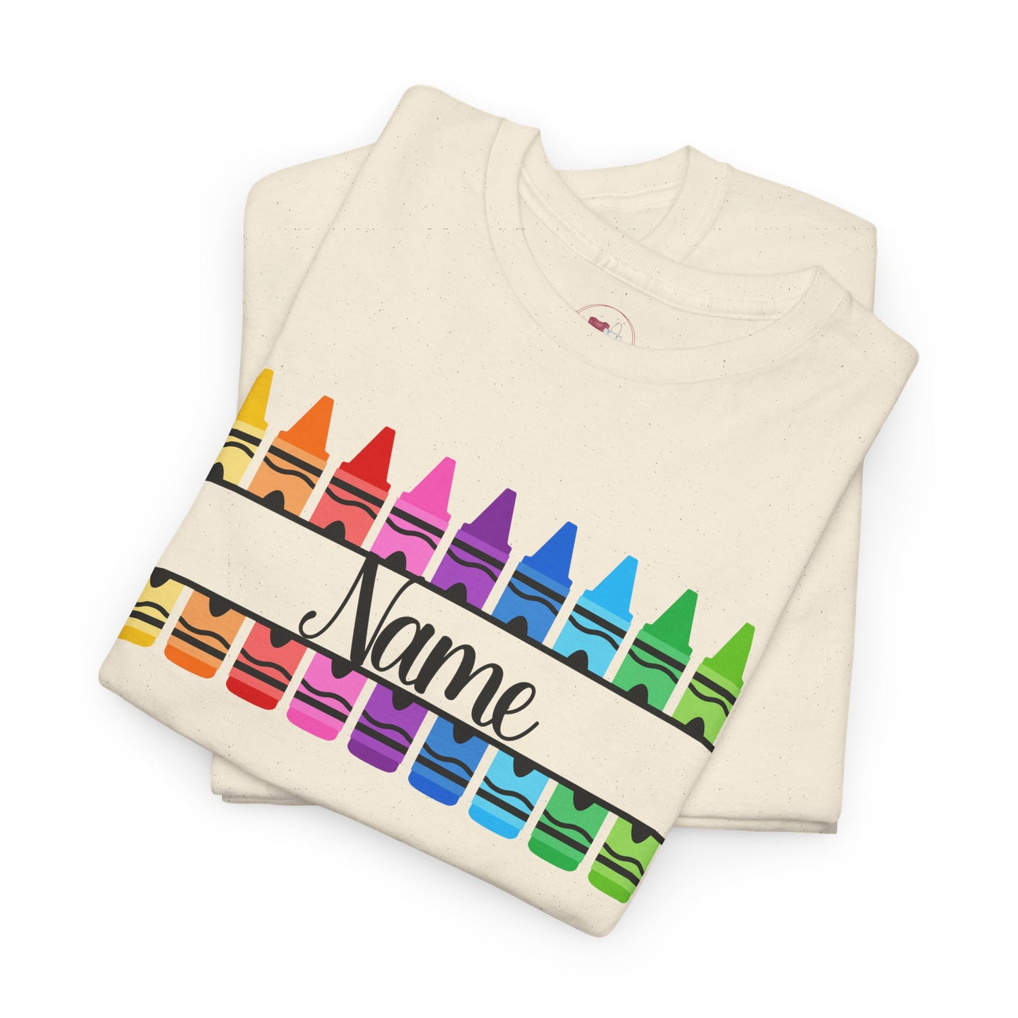 Personalized Teacher Crayon Shirt with Custom Name, Rainbow Back to School T-Shirt, Kindergarten Preschool Teacher Gift Tee