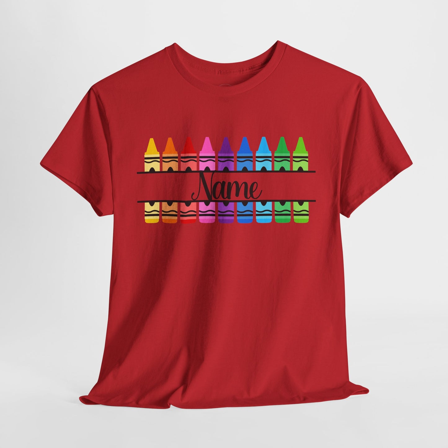 Personalized Teacher Crayon Shirt with Custom Name, Rainbow Back to School T-Shirt, Kindergarten Preschool Teacher Gift Tee