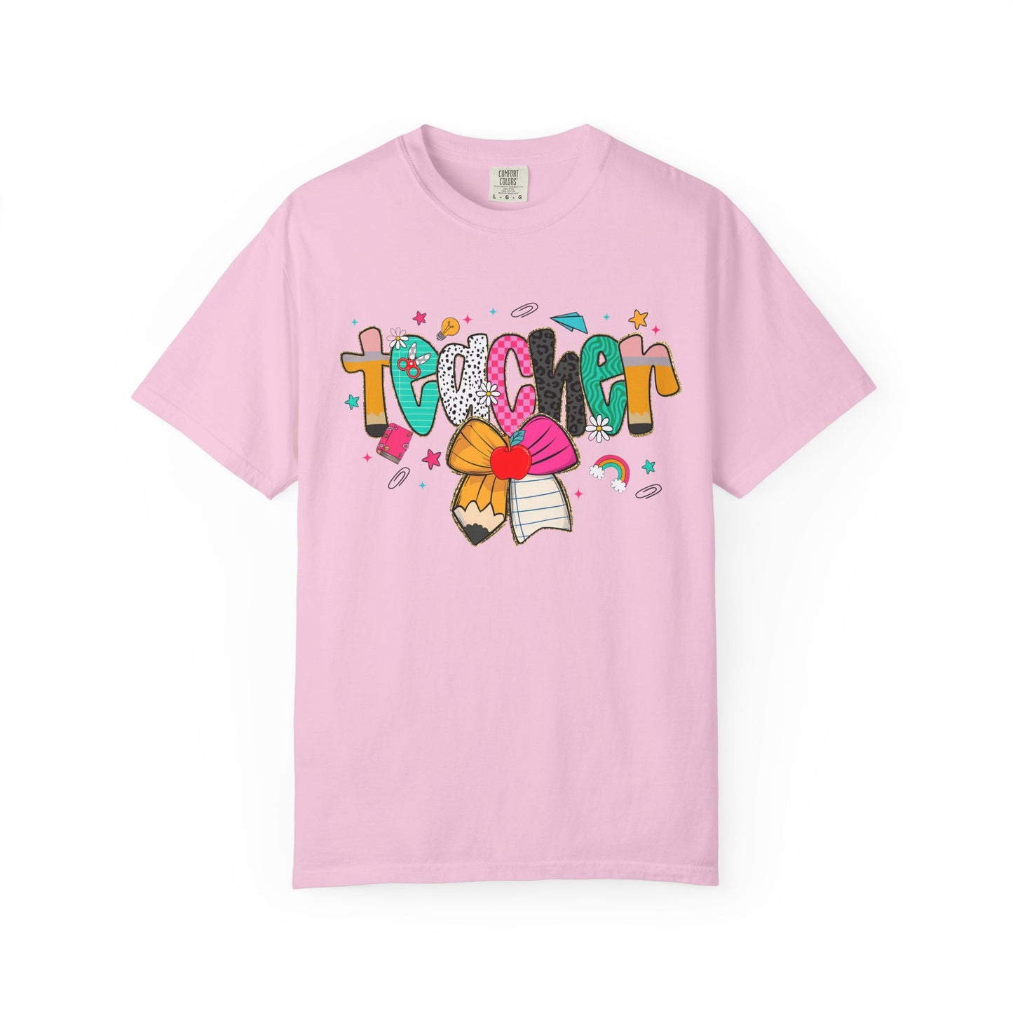Personalized Teacher Shirt with Name Custom Pencil Bow Design Back to School Tee Gift for Educators Women Cute Teaching T Shirt