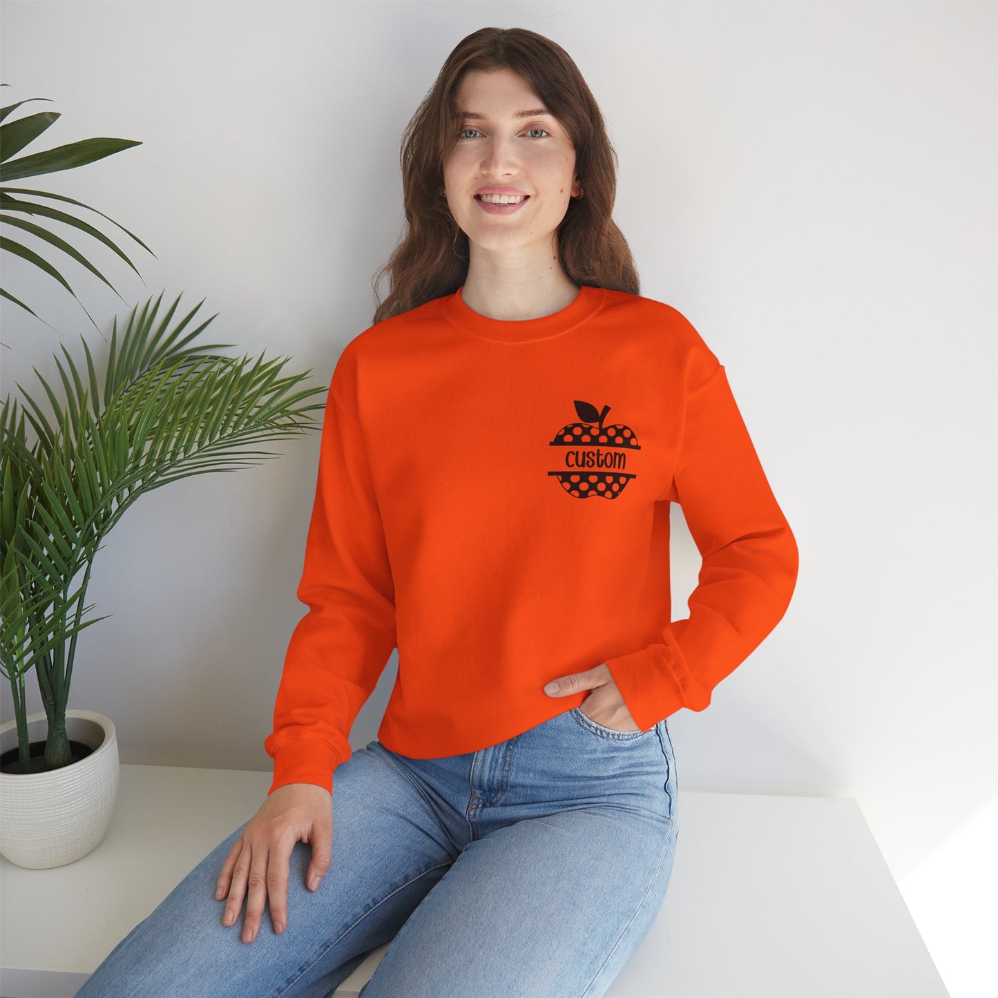 Personalized Apple Sweatshirt for Teachers, Custom Name Teacher Gift Pullover, Back to School Apple Design Sweater. Unisex Cozy Top