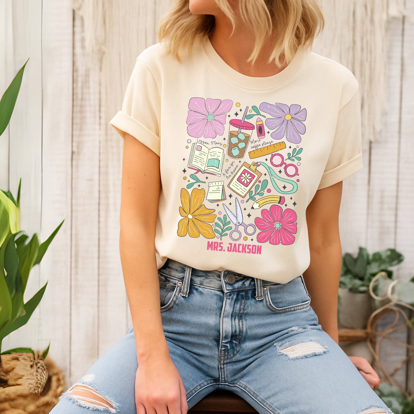 Personalized Educator Essential Tee, Floral Book Lover Tee, Ideal Gift for Readers, Summer Casual Wear, Book Club T-Shirt, Cozy Reading Shirt, Perfect for Birthdays
