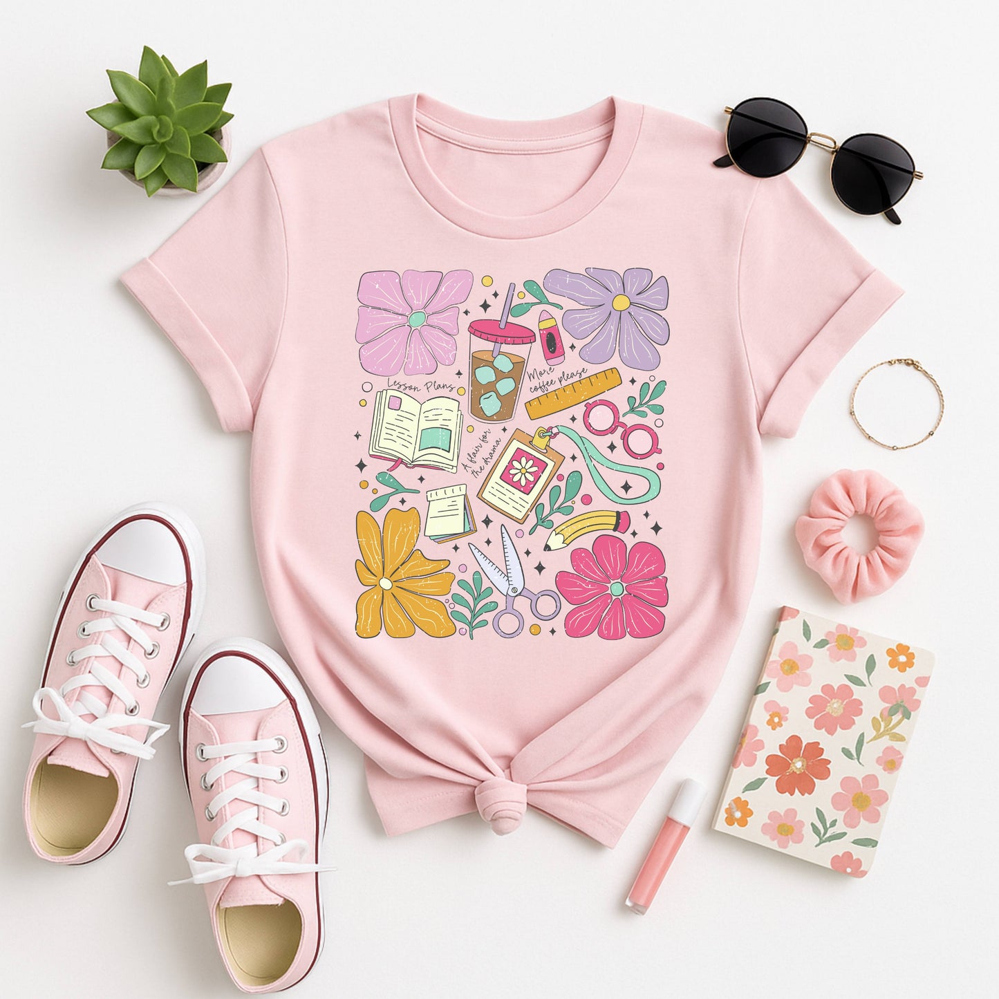 Personalized Educator Essential Tee, Floral Book Lover Tee, Ideal Gift for Readers, Summer Casual Wear, Book Club T-Shirt, Cozy Reading Shirt, Perfect for Birthdays