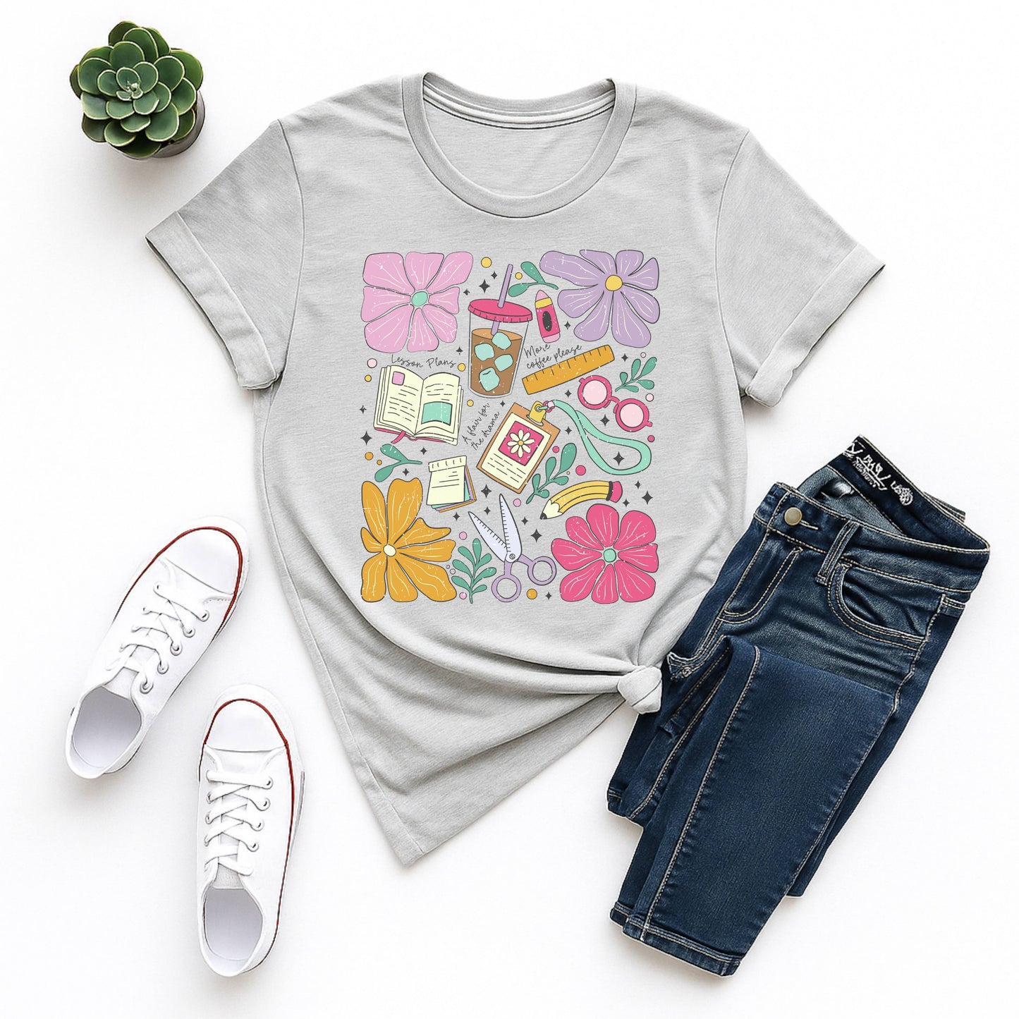 Personalized Educator Essential Tee, Floral Book Lover Tee, Ideal Gift for Readers, Summer Casual Wear, Book Club T-Shirt, Cozy Reading Shirt, Perfect for Birthdays