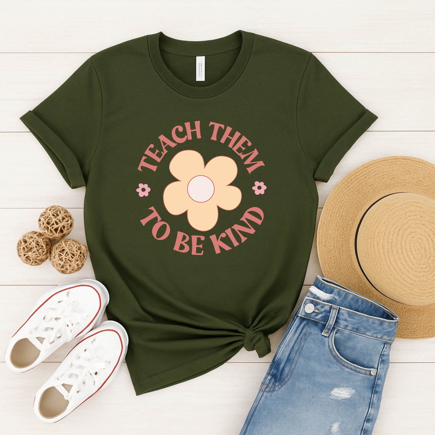 Kindness Flower Unisex T-Shirt, Teach Them To Be Kind Tee, Positive Message Shirt, Gift for Teachers, Summer Fashion Statement