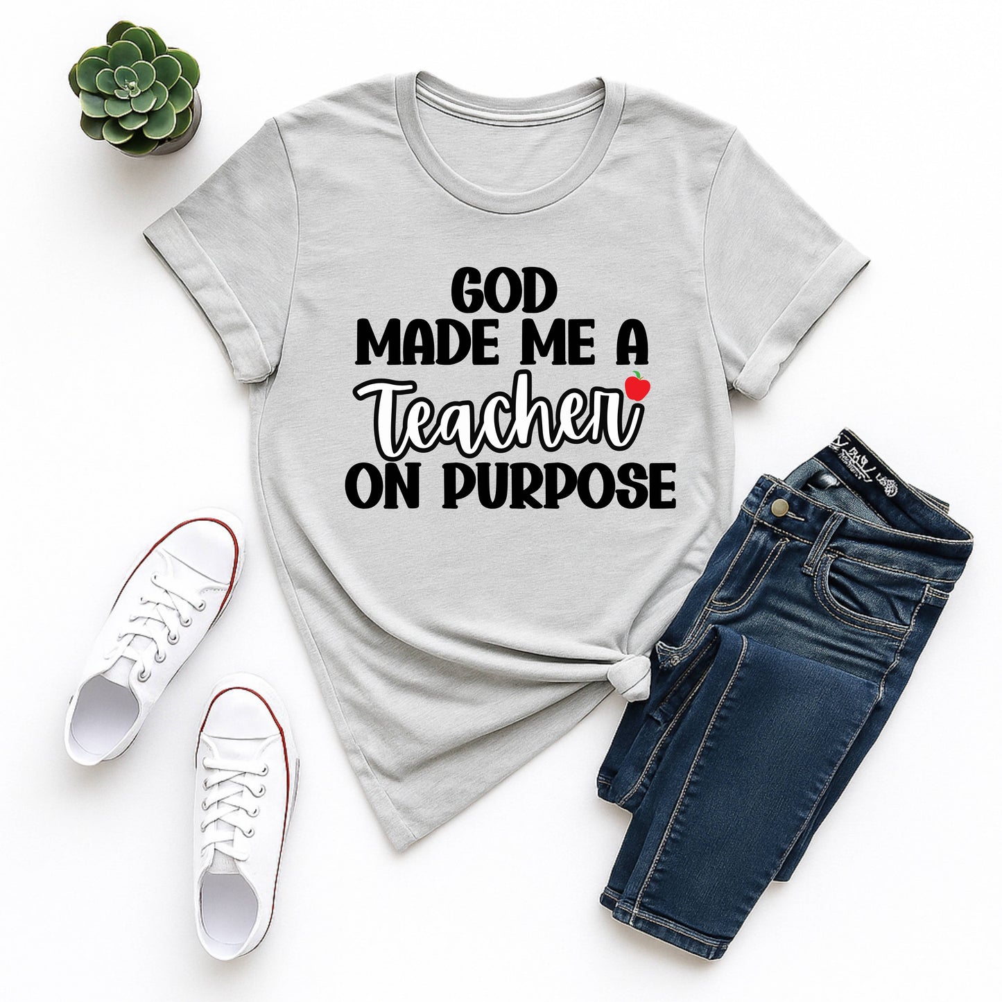 Unisex Teacher Tee - 'God Made Me a Teacher on Purpose' Shirt, Graduation Gift, Teacher Appreciation, Casual Wear, Inspirational T-Shirt