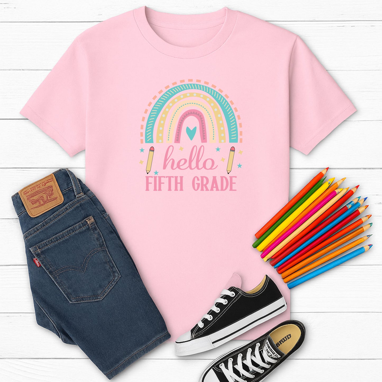 Personalized Back To School Shirt For Girls, Hello Pre-K To 5th Grade Shirt, Cute First Day Outfit, Custom Name Grade Tee