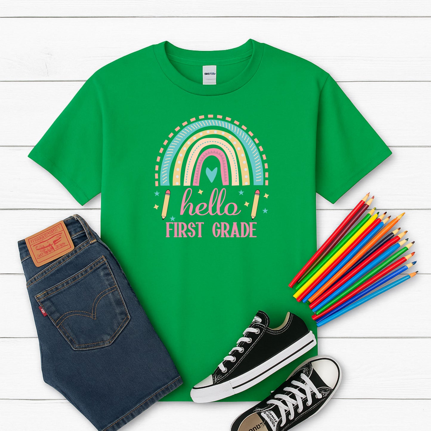 Personalized Back To School Shirt For Girls, Hello Pre-K To 5th Grade Shirt, Cute First Day Outfit, Custom Name Grade Tee