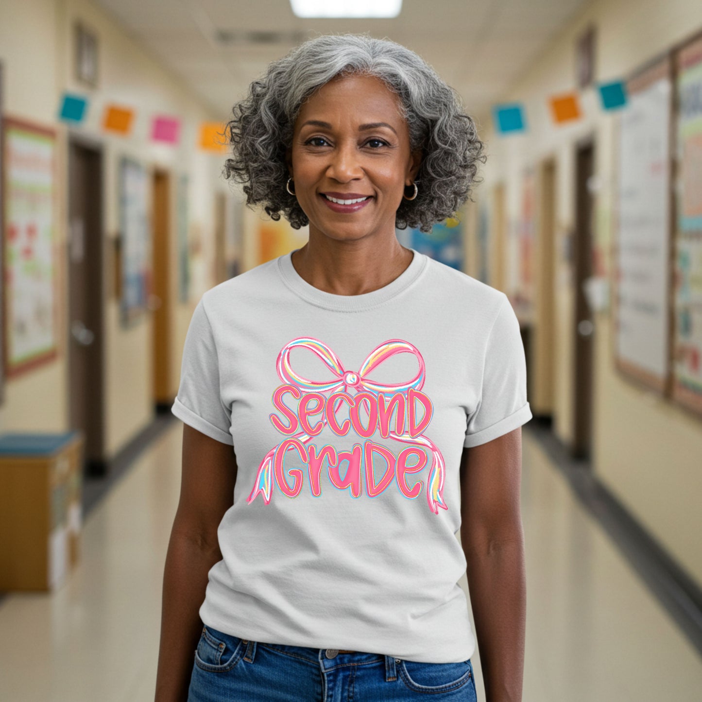 Personalized Back to School Teacher Shirt with Pink Bow Design for Pre-K-Fourth Grade Educators, Back to School Gift, Teacher Appreciation, Fun Classroom Wear,