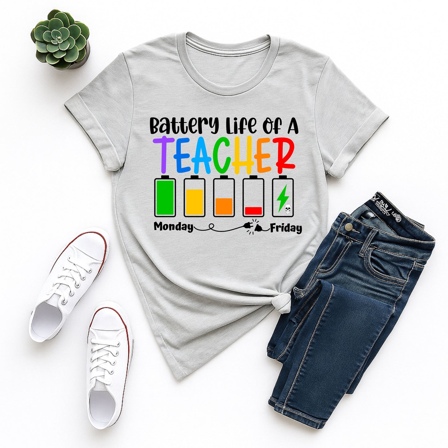 Battery Life of a Teacher Tee, Funny Teacher Shirt, Teacher Appreciation Gift, Educational Humor T-Shirt, Back to School Apparel