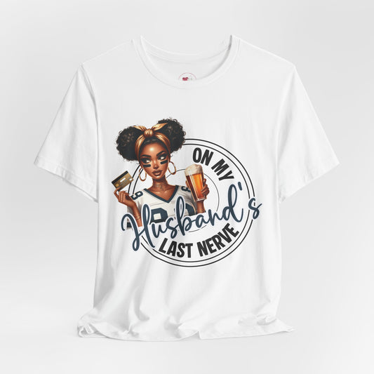 Funny Football Wife T-Shirt Black Woman Graphic, Game Day Beer Credit Card Design, Sassy Sports Fan Shirt, Husband's Money Tee, Cute Game Day Gift