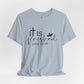 Baby Blue  t-shirt with 'It is finished' text and cross design on a white background, Bible scripture 