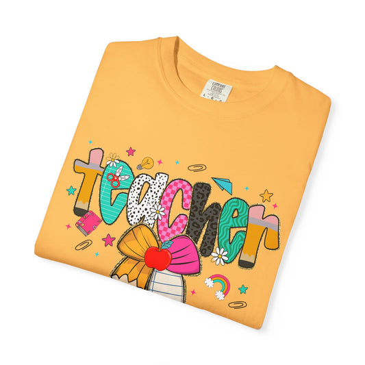 Personalized Teacher Shirt with Name Custom Pencil Bow Design Back to School Tee Gift for Educators Women Cute Teaching T Shirt