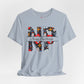 light blue  t-shirt with colorful 'NP' Nurse Practitioner' design on a light gray background