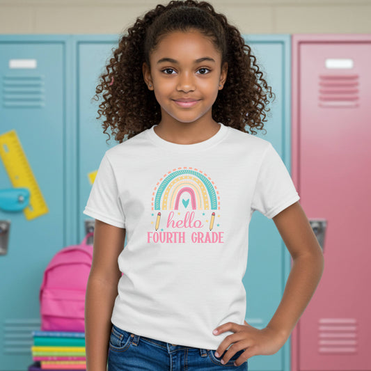 Personalized Back To School Shirt For Girls, Hello Pre-K To 5th Grade Shirt, Cute First Day Outfit, Custom Name Grade Tee
