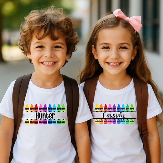 Personalized Crayon Shirt for Kids, Custom Name Back to School T-Shirt, Preschool Outfit, Kindergarten Outfit, Elementary Shirt for Kids