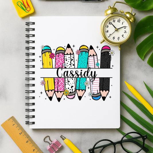 Personalized Teacher Spiral Notebook with Colorful Pencils, Cute Notebook for Back to School, Custom Classroom Gift, Fun Stationery, [...]