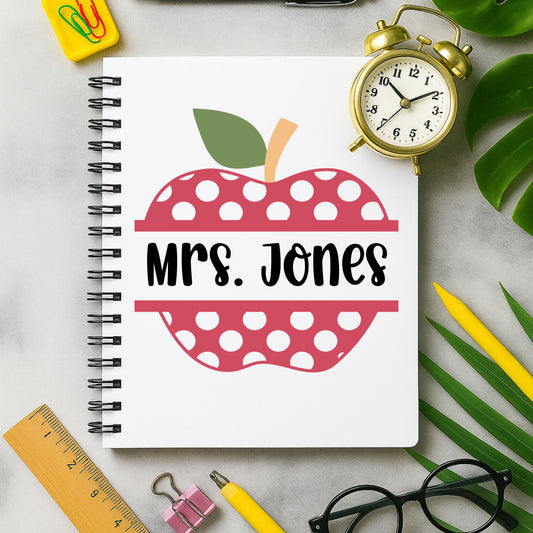 Personalized Apple Spiral Notebook, Teacher Gift, Back to School Supplies, Custom Journal, Kids Notebook, Fun Stationery