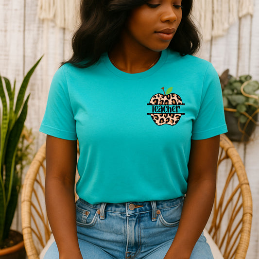 Leopard Apple Teacher Tee, Cute Teacher Gift, Back to School Shirt, Educator Apparel, Classroom Outfit