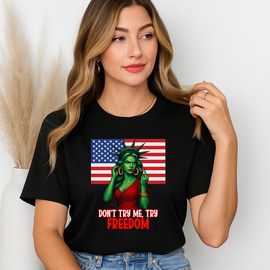 Funny Statue of Liberty Tee - Don't Tread on My Freedom, Unisex Graphic T-Shirt for Independence Day, Patriotic Gift, Casual Wear, American Pride
