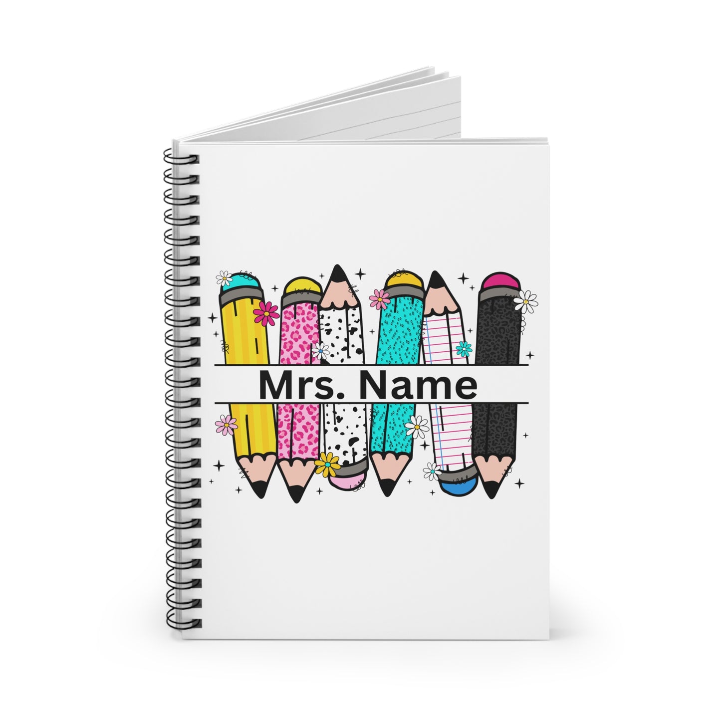 Personalized Teacher Spiral Notebook with Colorful Pencils, Cute Notebook for Back to School, Custom Classroom Gift, Fun Stationery, [...]