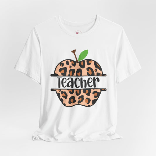 Personalized Leopard Print Teacher Tee, Cute Teacher Shirt, Back to School Gift, Teacher Appreciation, Classroom Style, Unisex Apparel