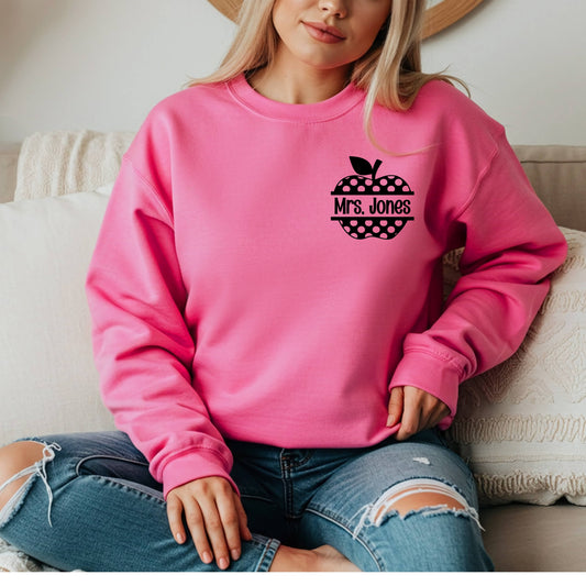 Personalized Apple Sweatshirt for Teachers, Custom Name Teacher Gift Pullover, Back to School Apple Design Sweater. Unisex Cozy Top