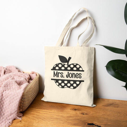 Personalized Teacher Tote Bag, Custom Canvas Bag, Cute Apple Design, Back to School, Eco-Friendly Shopper