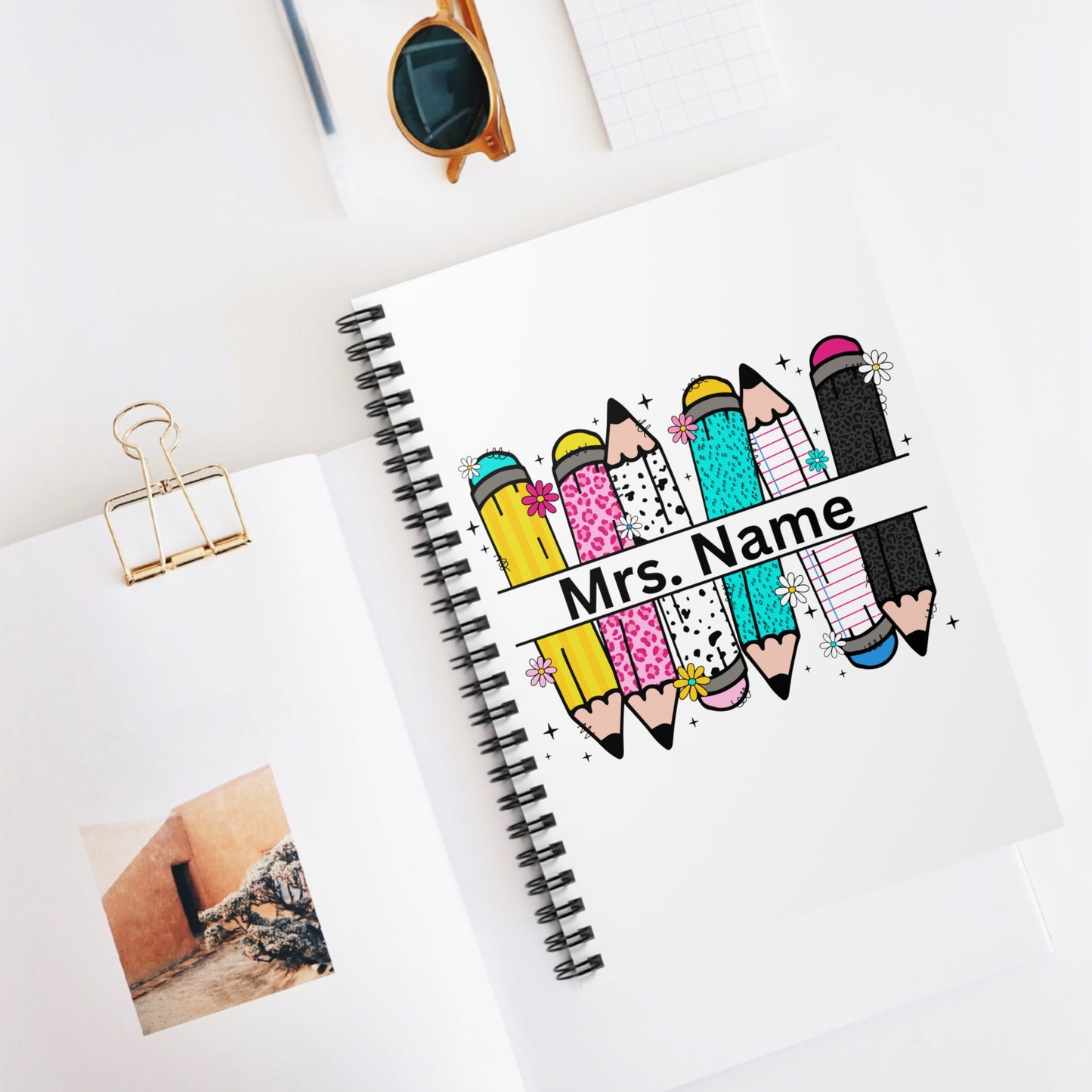 Personalized Teacher Spiral Notebook with Colorful Pencils, Cute Notebook for Back to School, Custom Classroom Gift, Fun Stationery, [...]